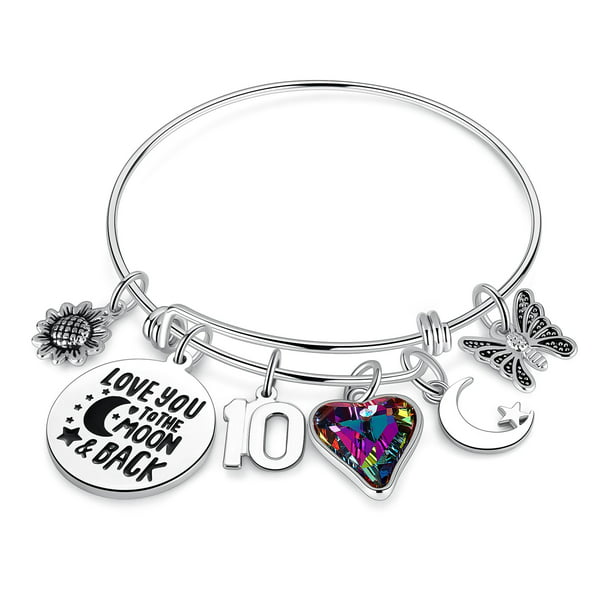 Personalised Silver Crystal Family Charm Bracelet Gift Bag Birthday Christmas